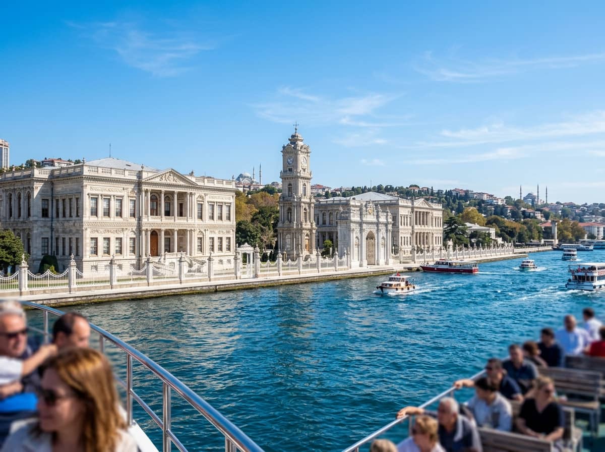 Dolmabahce Palace on the Bosphorus shoreline in Istanbul during the day